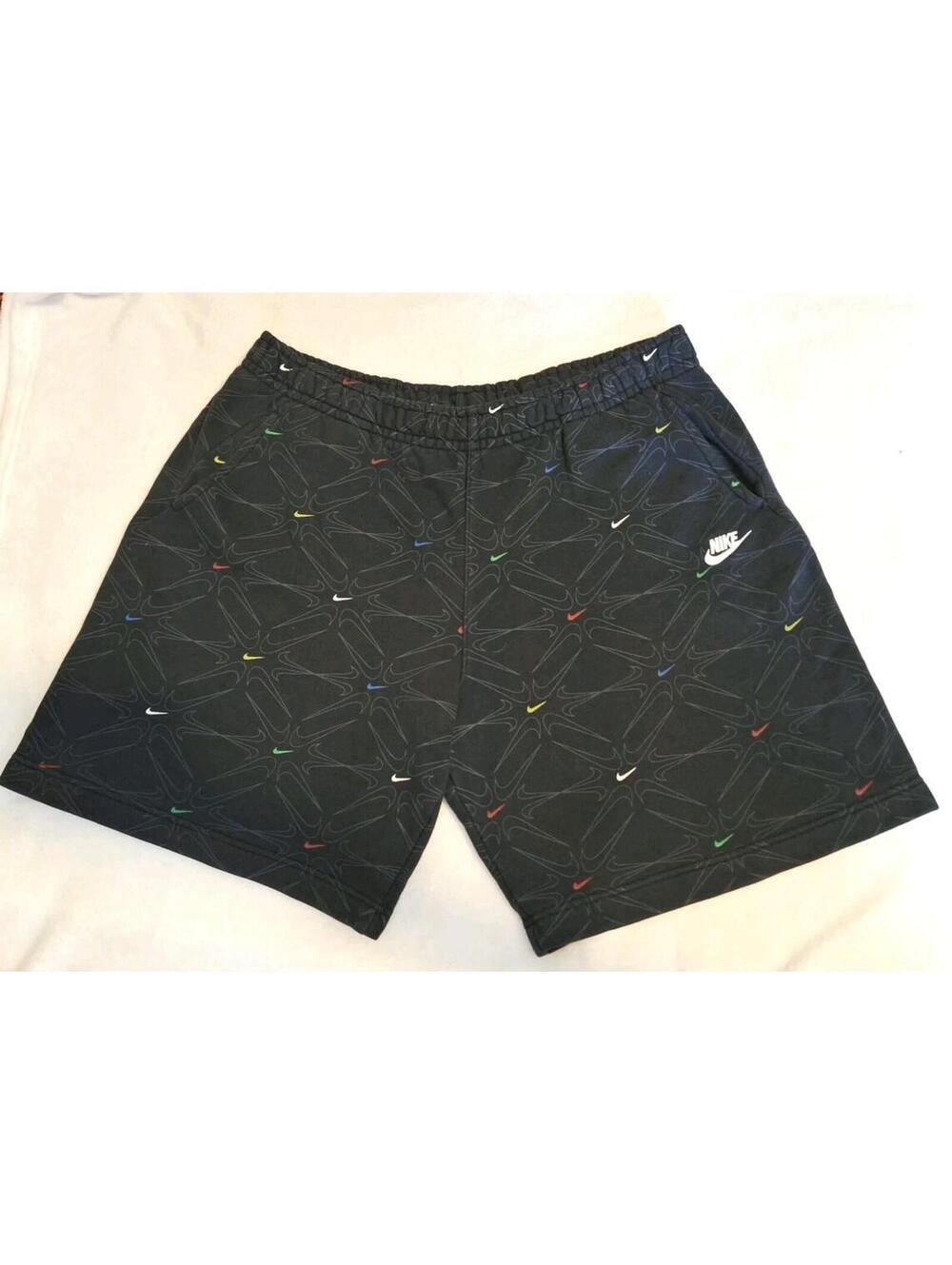Nike Shorts Mens Black Fleece Allover Swoosh Logo Print - Large EUC - DM7932-011